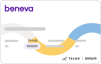 Sample insurance card in Beneva colours that shows where to find the group number.