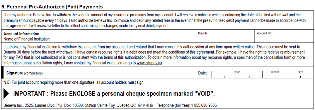 Personal Pre-Authorized (Pad) Payements