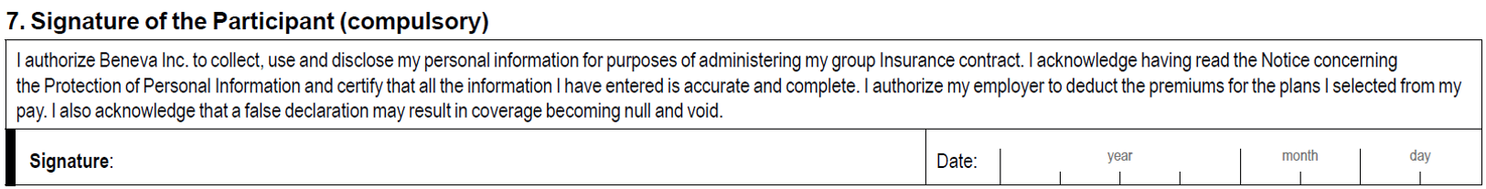 Signature of the Participant (compulsory)