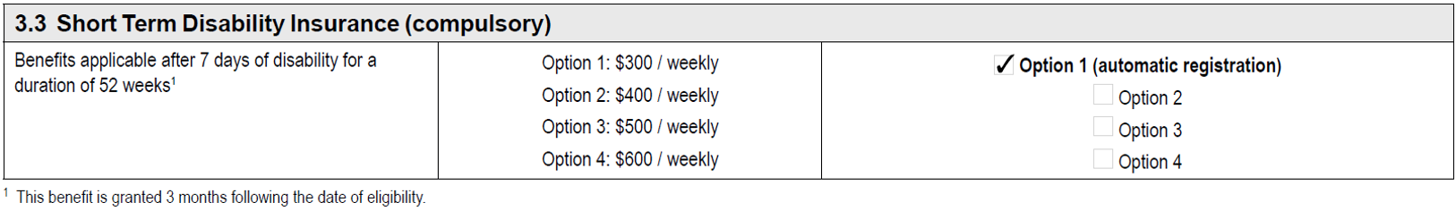 Short Term Disability Insurance (compulsory)