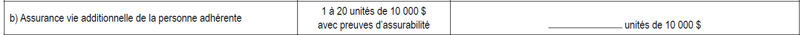 b) Assurance vie additionnelle de la personne adhérente
