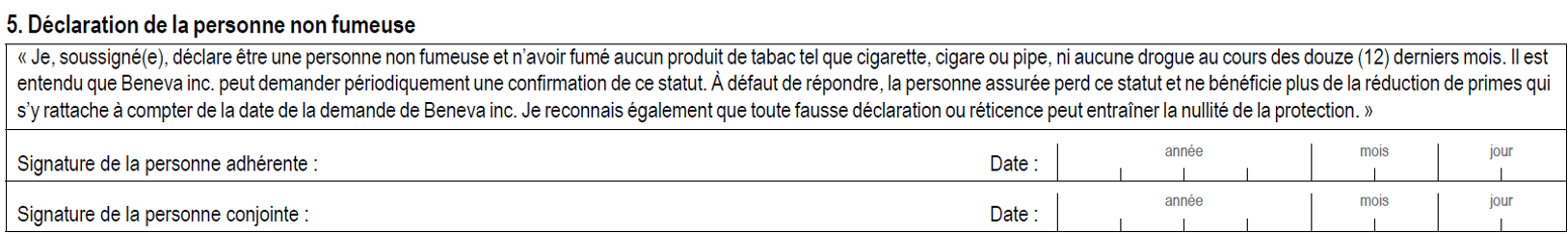 5. Déclaration de la personne non fumeuse