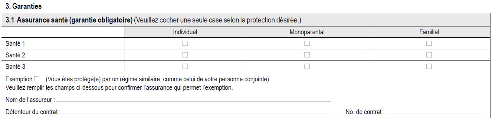3.1 Assurance santé (garantie obligatoire)