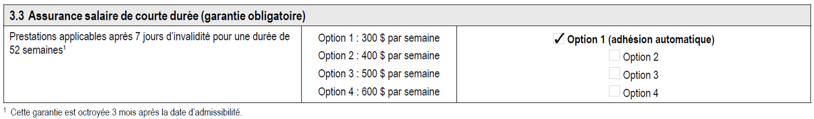 3.3 Assurance salaire de courte durée (garantie obligatoire)