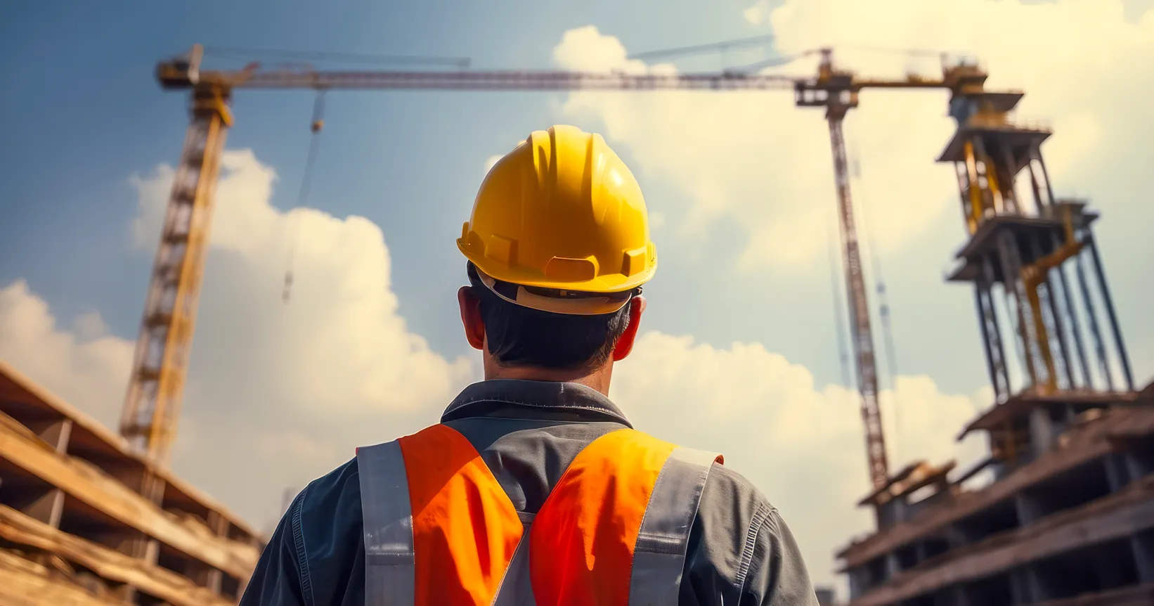 Un homme avec un casque jaune sur un chantier