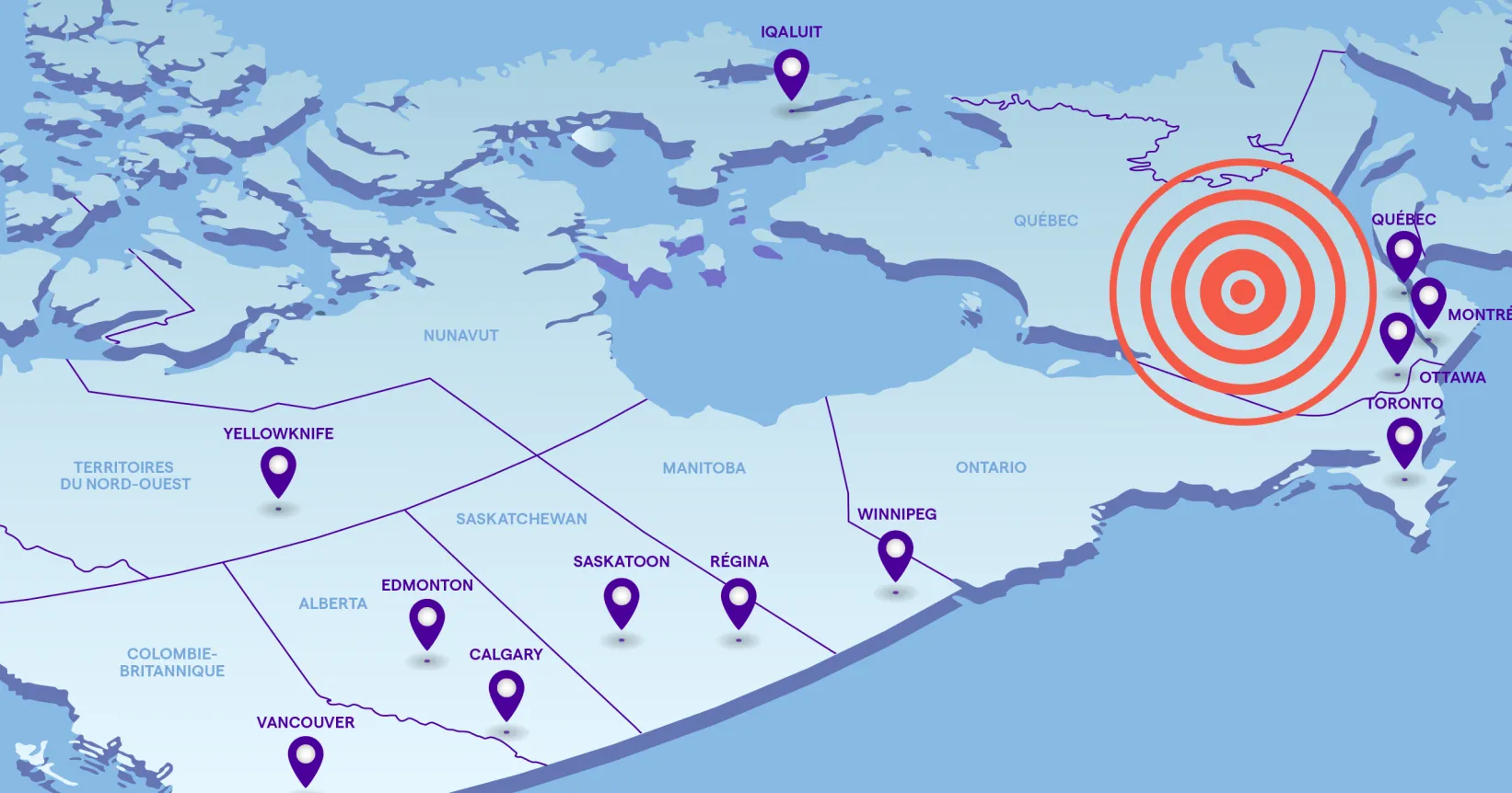 Une carte du Canada avec une cible sur le Québec