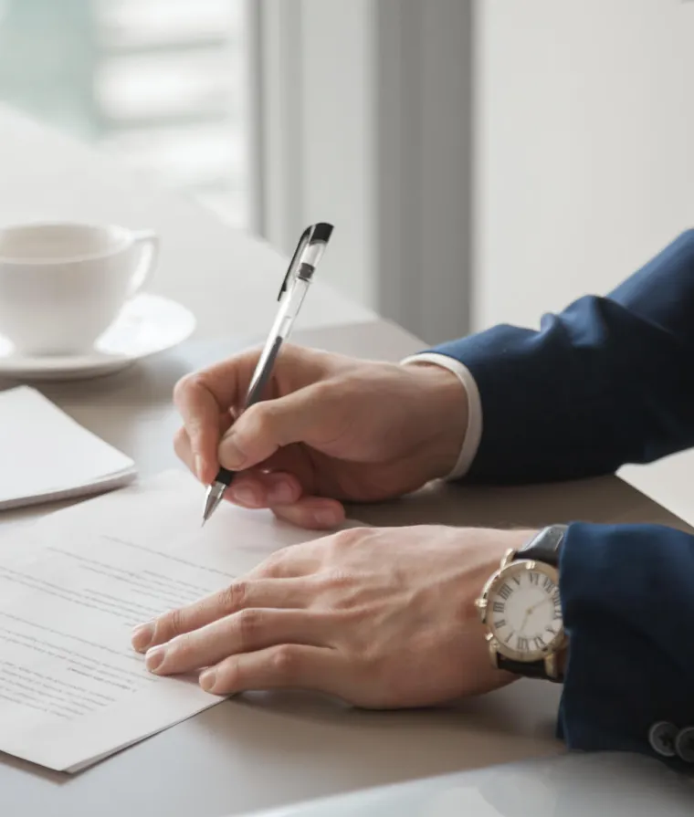 Un homme d'affaires signe des papiers