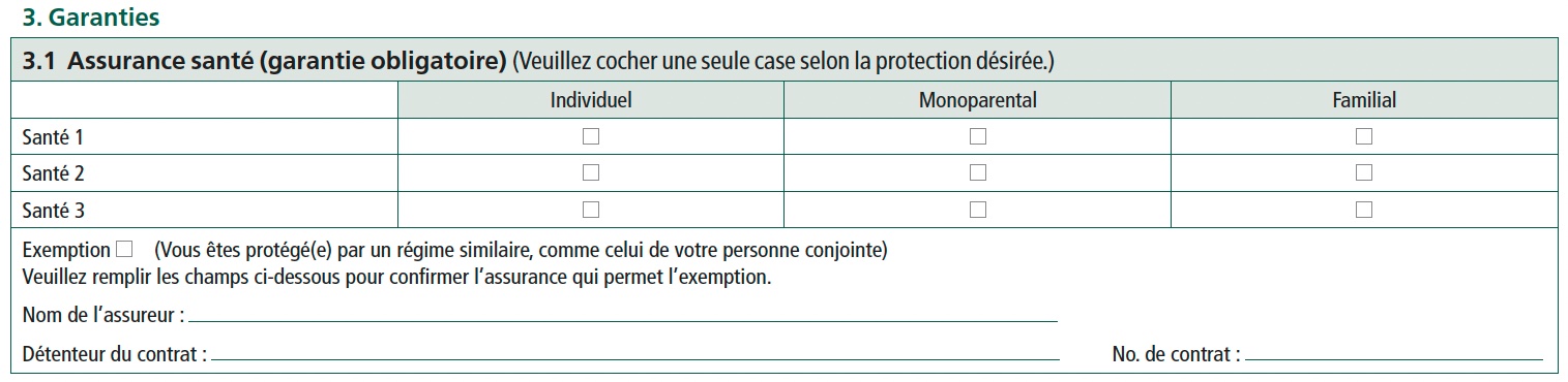 3.1 Assurance santé (garantie obligatoire)