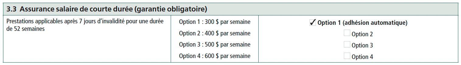 3.3 Assurance salaire de courte durée (garantie obligatoire)