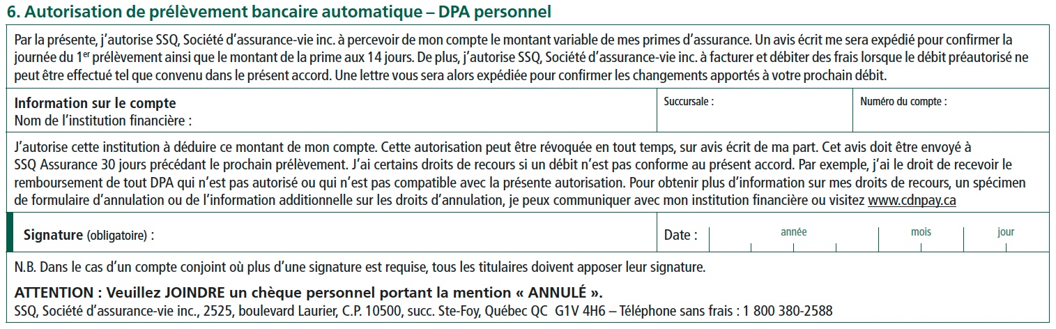 6. Autorisation de prélèvement bancaire automatique – DPA personnel